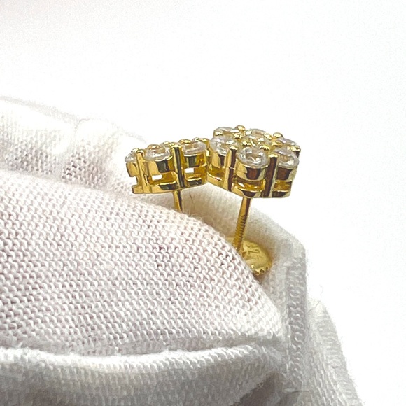 Sale $26! Yellow GP/Sterling Cz Flower Earrings - Picture 2 of 16